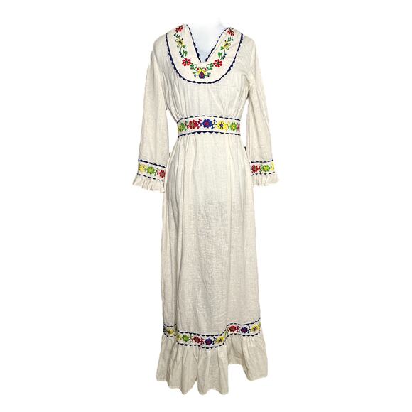 Vintage Sears Fashion CottageCore Maxi Boho Dress Embroidered 6/8 Small 70s - Picture 1 of 11